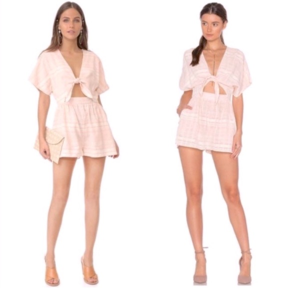 Mara Hoffman Swim Tie Front Romper in Pink Stripe Sz Large Resortwear Vacation - Picture 1 of 7